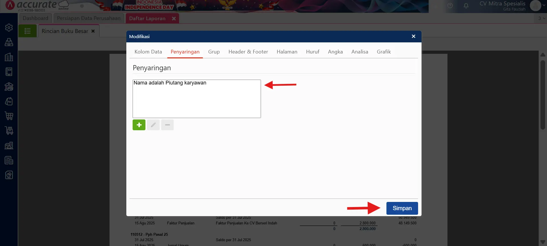 laporan piutang karyawan